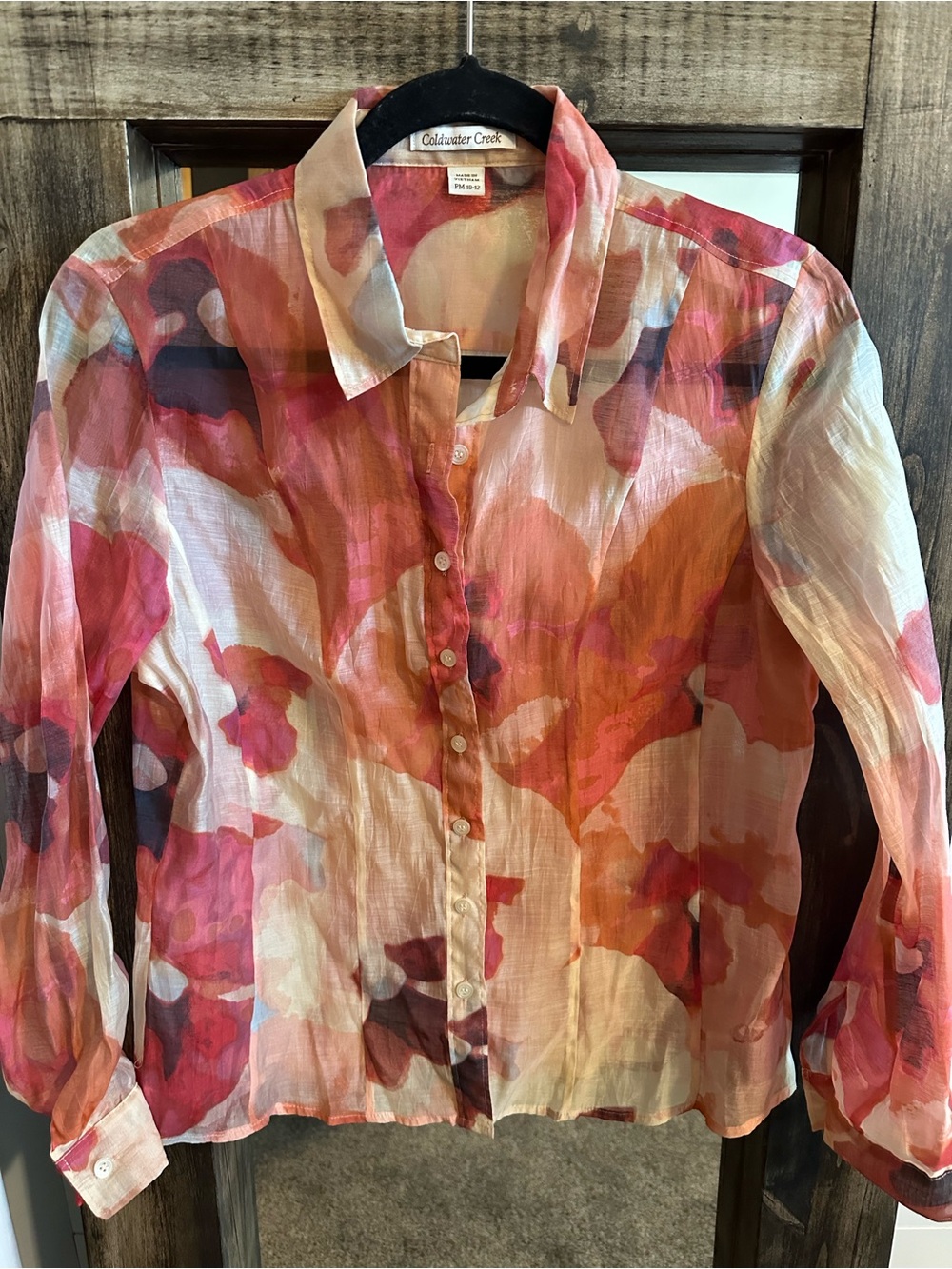 Coldwater Creek Floral Lyocell Blouse PM 10-12 Pink Coral Watercolor Print Petit